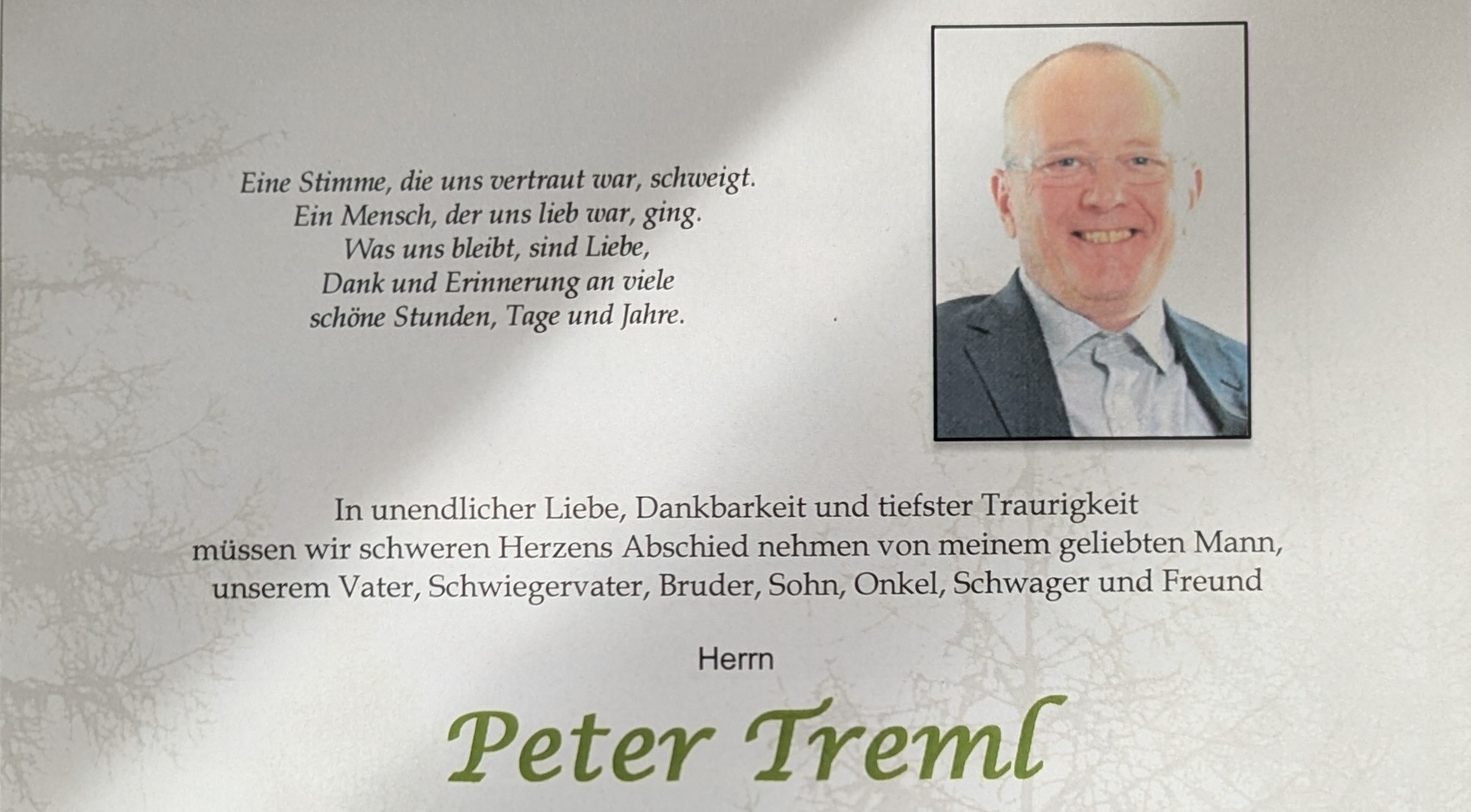 Wir trauern um Peter Treml